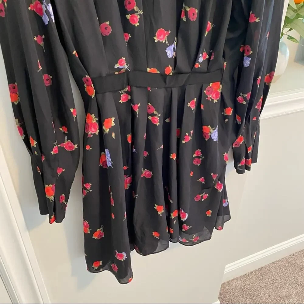 JASON WU Black Rose Floral Long Sleeve Mini Dress 10